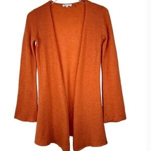 Minnie Rose 100% Cashmere Knit Cardigan Sweater Open Front Orange SMALL